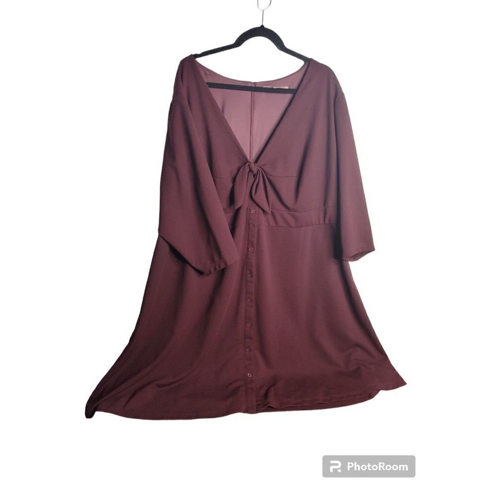 Hutch Red Wine Tie Front Button Mini Dress, Size 5X